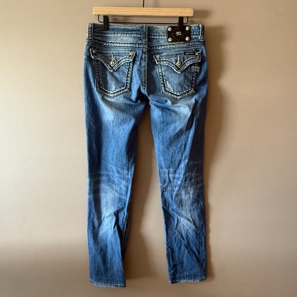 Women's 30 Miss Me Skinny Metallic Thread Denim Jeans Low Rise - Picture 3 of 12